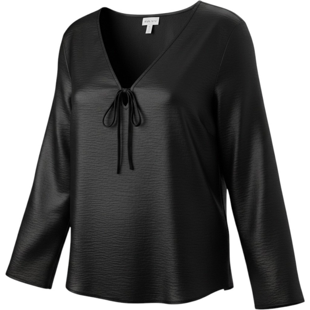 Ava & Viv Blouse Womens 2X Black/ Tie 3/4 Long Sleeve Tunic